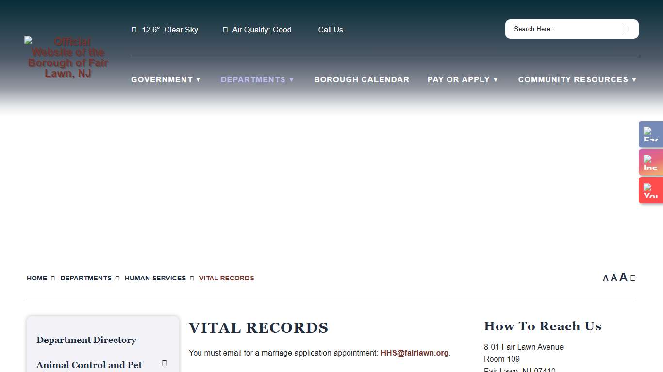 Vital Records - Official Website of the Borough of Fair Lawn, NJ