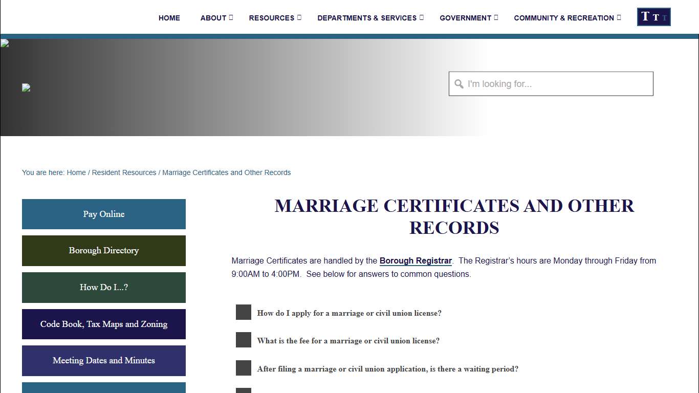 Marriage Certificates and Other Records - Borough of Stanhope